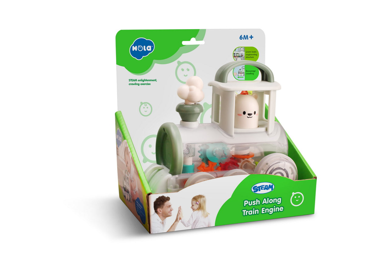 Jucarie locomotiva cu aburi, Hola Toys, Alb, +6 luni