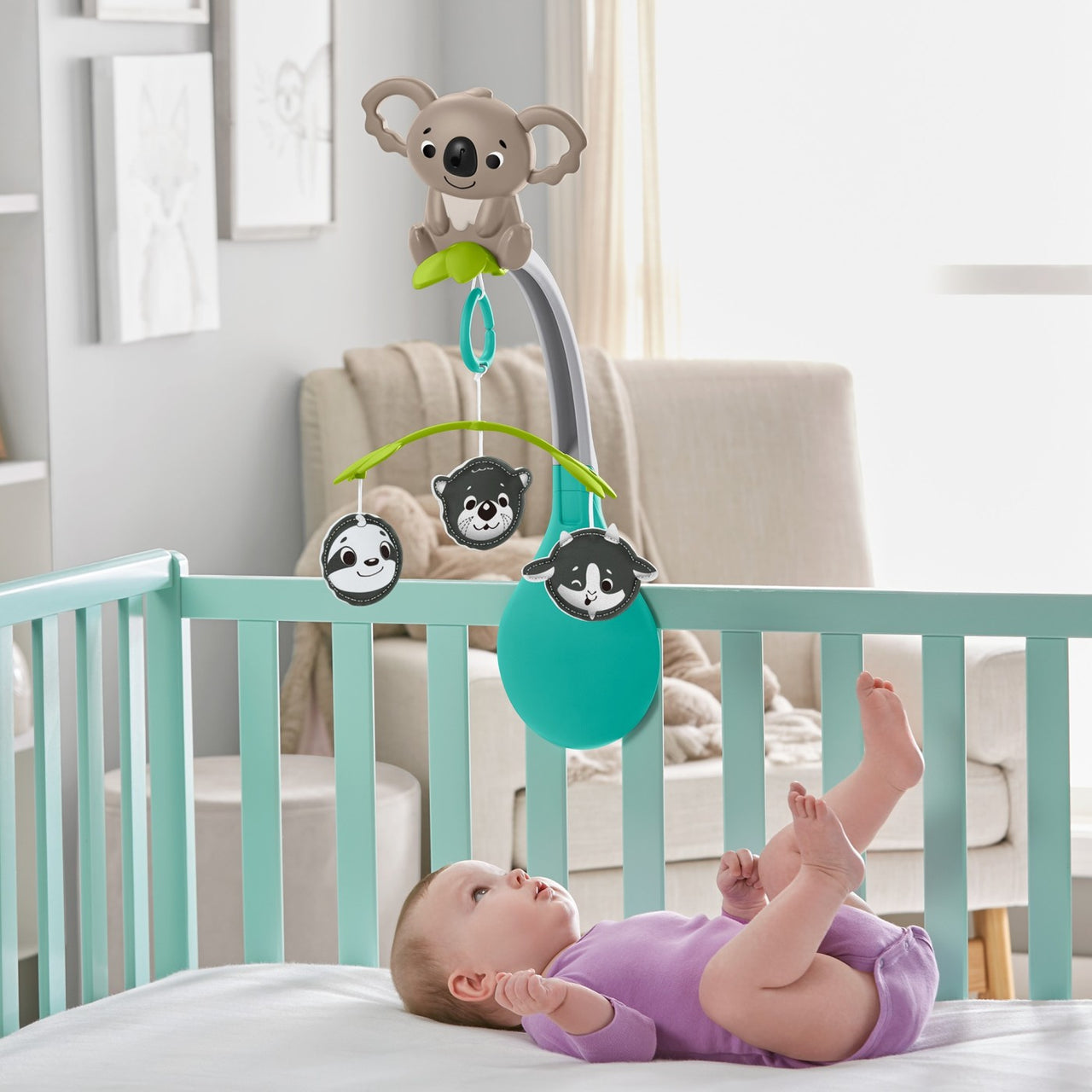 Carusel muzical 3 în 1 pentru patul bebelușilor, Fisher Price, 0-1 an