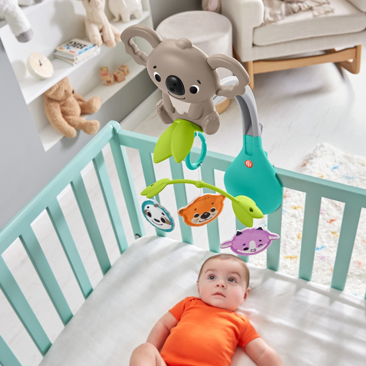 Carusel muzical 3 în 1 pentru patul bebelușilor, Fisher Price, 0-1 an