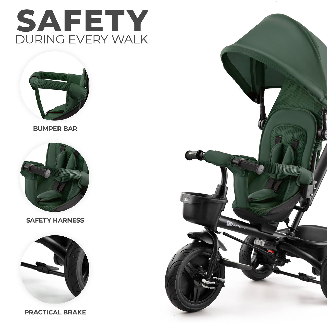 Tricicleta Copii Kinderkraft Aveo, Mystic Green, +1 an